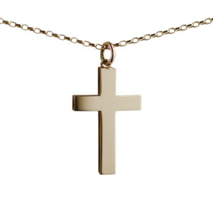9ct Gold 30x20mm plain solid block Cross with a 1.4mm wide belcher Chain