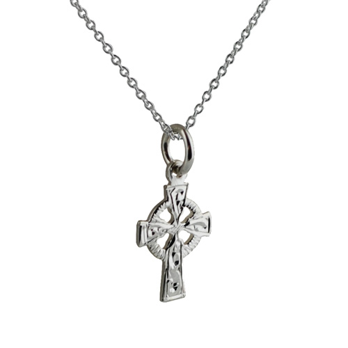 Silver 16x11mm hand engraved Celtic Cross with a 1mm wide rolo Chain 20 inches