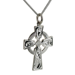 Silver 28x20mm hand engraved Celtic Cross with a 1.3mm wide curb Chain