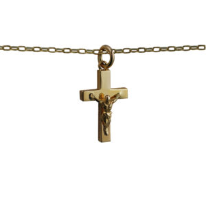 9ct Gold 20x13mm solid block Crucifix Cross with a 1.4mm wide belcher Chain