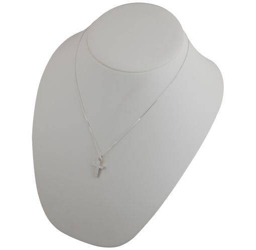 Silver 20x13mm plain solid block Cross with a 1.3mm wide curb Chain - Image 3