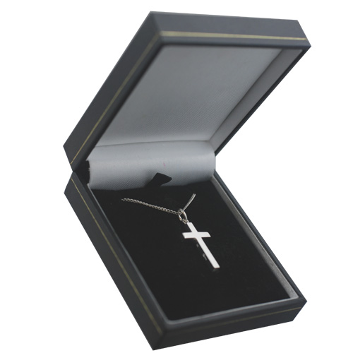 Silver 25x15mm plain solid block Cross with a 1.3mm wide curb Chain 22 inches - Image 3