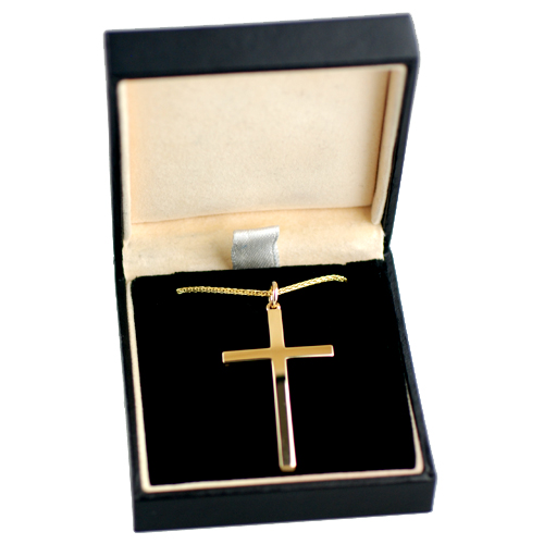 9ct Gold 40x24mm plain solid block Cross with a 1.1mm wide spiga Chain 18 inches - Image 2