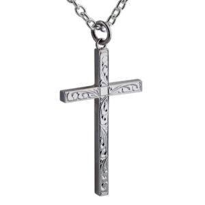 Silver 40x24mm hand engraved solid block Cross with a 2.5mm wide cable Chain