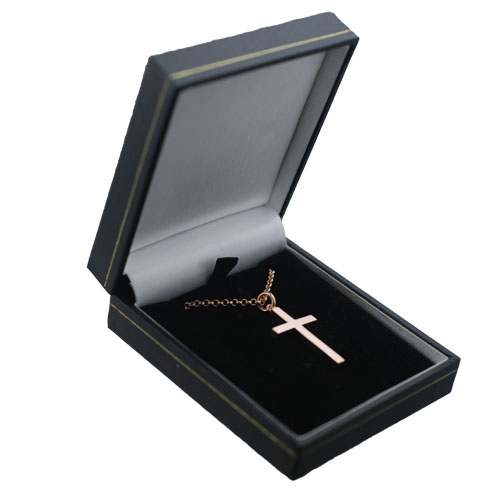 9ct Rose Gold 30x18mm plain solid block Cross with a 2.2mm wide belcher Chain 20 inches - Image 2