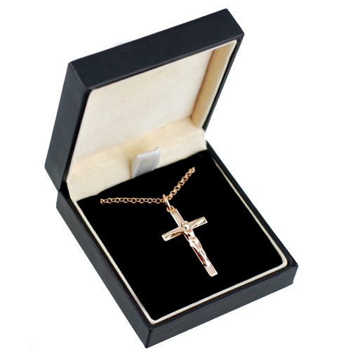 9ct Rose Gold 30x18mm solid block Crucifix Cross with a 2.2mm wide belcher Chain 18 inches - Image 2