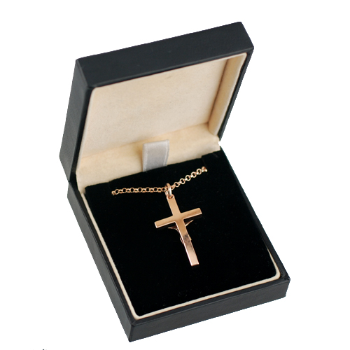 9ct Rose Gold 30x18mm solid block Crucifix Cross with a 2.2mm wide belcher Chain 18 inches - Image 3