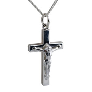Silver 30x18mm solid block Crucifix Cross with a 1.3mm wide curb Chain
