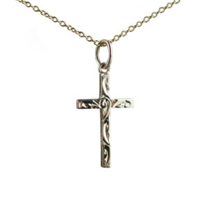 9ct Gold 20x12mm hand engraved solid block Cross with a 1.1 wide cable Chain