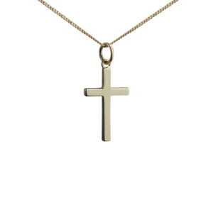 18ct Gold 20x12mm plain solid block Cross with a 1mm wide curb Chain