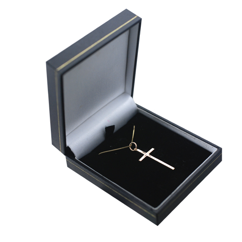9ct Gold 31x16mm diamond cut star solid block Cross with a 0.6mm wide curb Chain - Image 2
