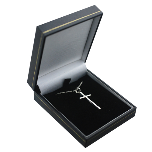 Silver 31x16mm hand engraved solid block Cross with a 1mm wide rolo Chain 24 inches - Image 2