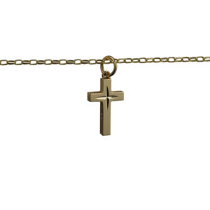 9ct Gold 17x10mm diamond cut star solid block Cross with a 1.4mm wide belcher Chain 24 inches