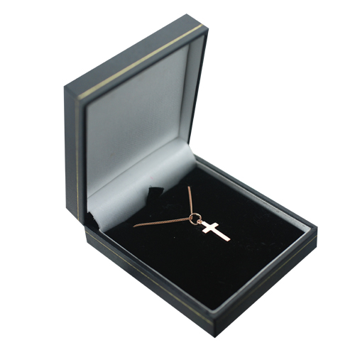 9ct Rose Gold 17x10mm hand engraved solid block Cross with a 1mm wide curb Chain 22 inches - Image 3