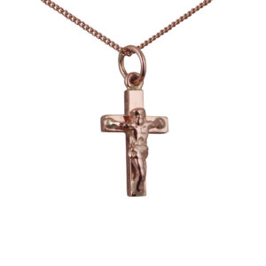 9ct Rose Gold 17x10mm solid block Crucifix Cross with a 1mm wide curb Chain