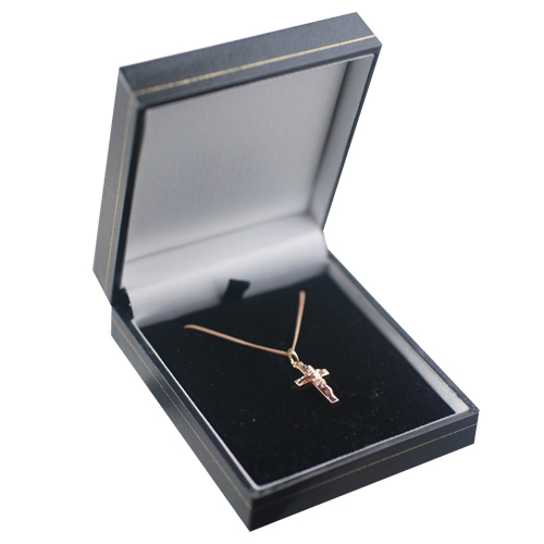 9ct Rose Gold 17x10mm solid block Crucifix Cross with a 1mm wide curb Chain 16 inches Only Suitable for Children - Image 2