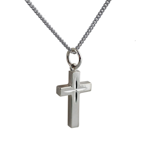Silver 17x10mm diamond cut star solid block Cross with a 1.3mm wide curb Chain 20 inches