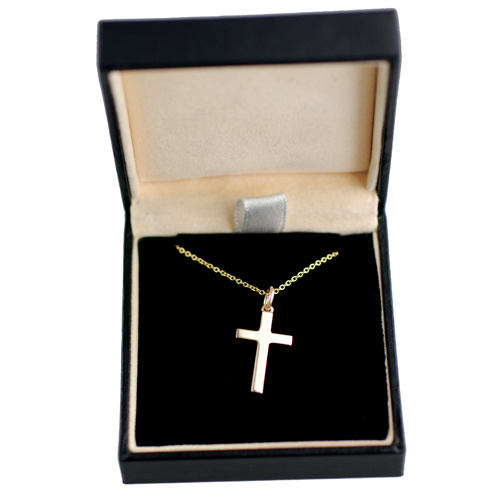 9ct Gold 20x13mm plain solid block Cross with a 1.1 wide cable Chain 16 inches Only Suitable for Children - Image 2