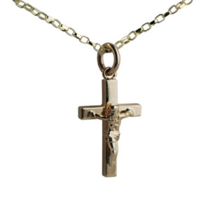 9ct Gold 20x13mm solid block Crucifix Cross with a 1.4mm wide belcher Chain