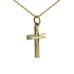 9ct Gold 20x13mm diamond cut star solid block Cross with a 1.1 wide cable Chain
