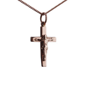 9ct Rose Gold 20x13mm solid block Crucifix Cross with a 1mm wide curb Chain
