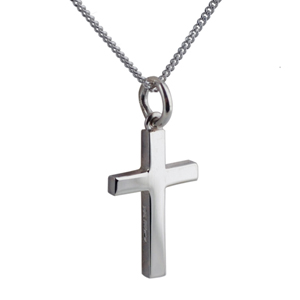 Silver 20x13mm plain solid block Cross with a 1.3mm wide curb Chain