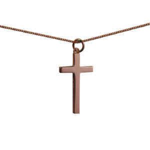 9ct Rose Gold 25x15mm plain solid block Cross with a 1mm wide curb Chain