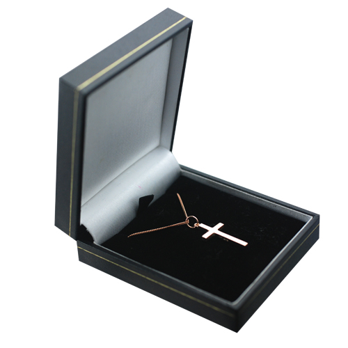 9ct Rose Gold 25x15mm plain solid block Cross with a 1mm wide curb Chain 18 inches - Image 3