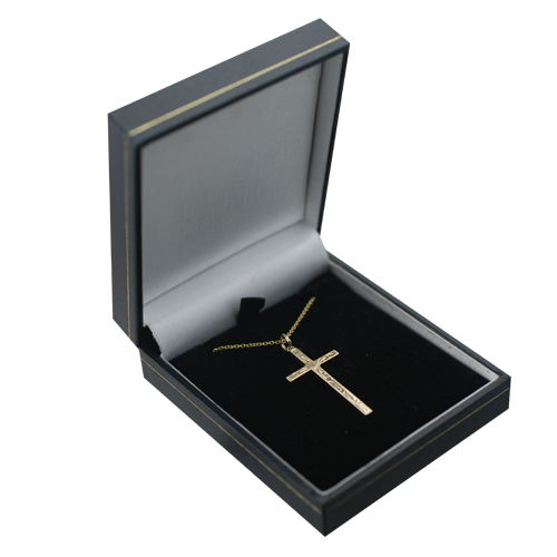 9ct Gold 34x18mm hand engraved solid block Cross with a 1.1 wide cable Chain 20 inches - Image 2