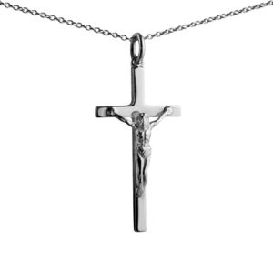 Silver 34x18mm solid block Crucifix Cross with a 1.3mm wide curb Chain