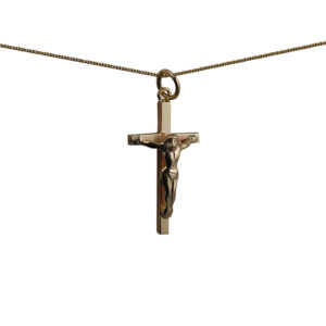 9ct Gold 25x14mm solid block Crucifix Cross with a 0.6mm wide curb Chain