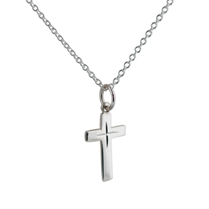Silver 16x10mm diamond cut star flat latin Cross with a 1mm wide rolo Chain 14 inches Only Suitable for Children