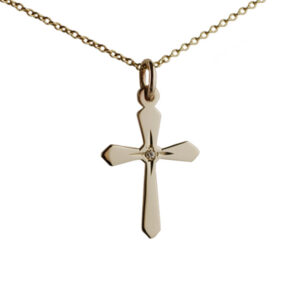 9ct Gold 21x16mm diamond star set flat Cross with a 1.1 wide cable Chain
