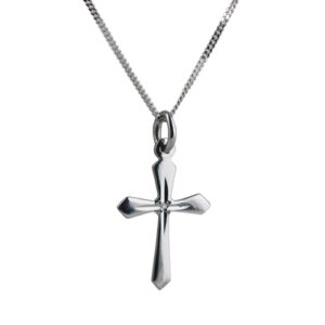 9ct White Gold 21x16mm diamond star set flat Cross with a 1mm wide curb Chain