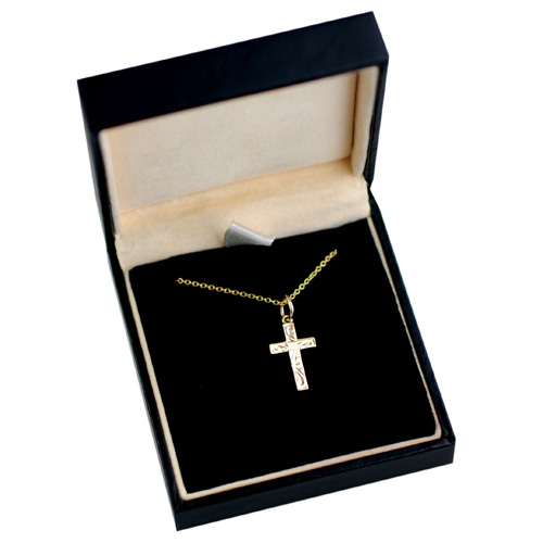 9ct Gold 17x10mm hand engraved solid block Cross with a 1.1 wide cable Chain 20 inches - Image 3