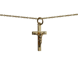 9ct Gold 20x12mm solid block Crucifix Cross with a 1.1 wide cable Chain