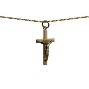 9ct Gold 25x15mm solid block Crucifix Cross with a 1.1 wide cable Chain