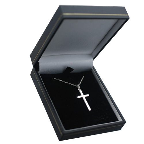 Silver 25x15mm hand engraved solid block Cross with a 1mm wide rolo Chain 24 inches - Image 3