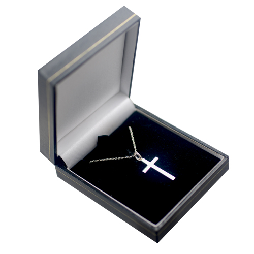 Silver 25x15mm diamond star set solid block Cross with a 1mm wide rolo Chain 24 inches - Image 3
