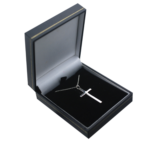 Silver 30x17mm hand engraved solid block Cross with a 1mm wide rolo Chain - Image 3