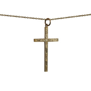 9ct Gold 35x20mm hand engraved solid block Cross with a 1.1 wide cable Chain