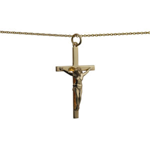 9ct Gold 35x20mm solid block Crucifix Cross with a 1.1 wide cable Chain