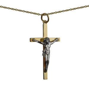 9ct Gold 35x20mm solid block Yellow Cross and White Crucifix with a 1.1 wide cable Chain