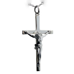Silver 35x20mm solid block Crucifix Cross with a 1mm wide rolo Chain