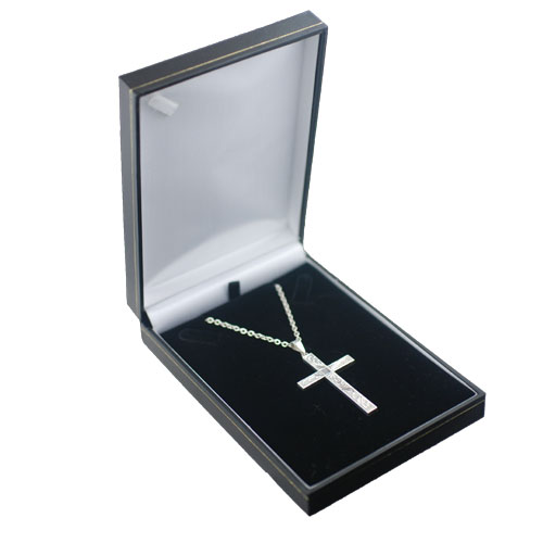 Silver 55x33mm hand engraved solid block Cross on a bail loop with a 2.5mm wide cable Chain - Image 2