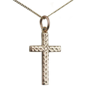 9ct Gold 20x12mm celtic knot embossed Cross with a 0.6mm wide curb Chain