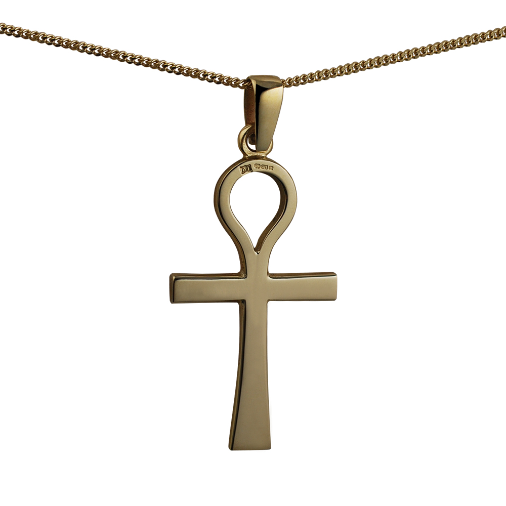 9ct Gold 44x26mm plain Ankh or Peace Cross on a bail loop with a 1.8mm wide curb Chain - Image 2