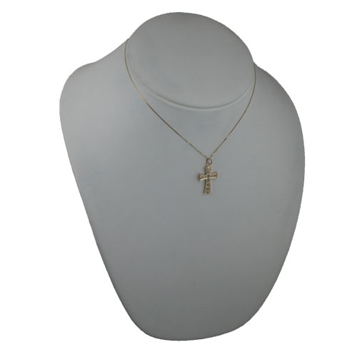 9ct Gold 24x17mm knot embossed Celtic Cross with a 0.6mm wide curb Chain 16 inches Only Suitable for Children - Image 4