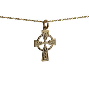 9ct Gold 22x16mm embossed celtic pattern Cross with a 1.1 wide cable Chain
