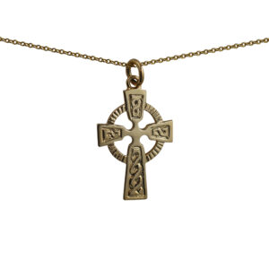 9ct Gold 28x19mm embossed celtic pattern Cross with a 1.1 wide cable Chain